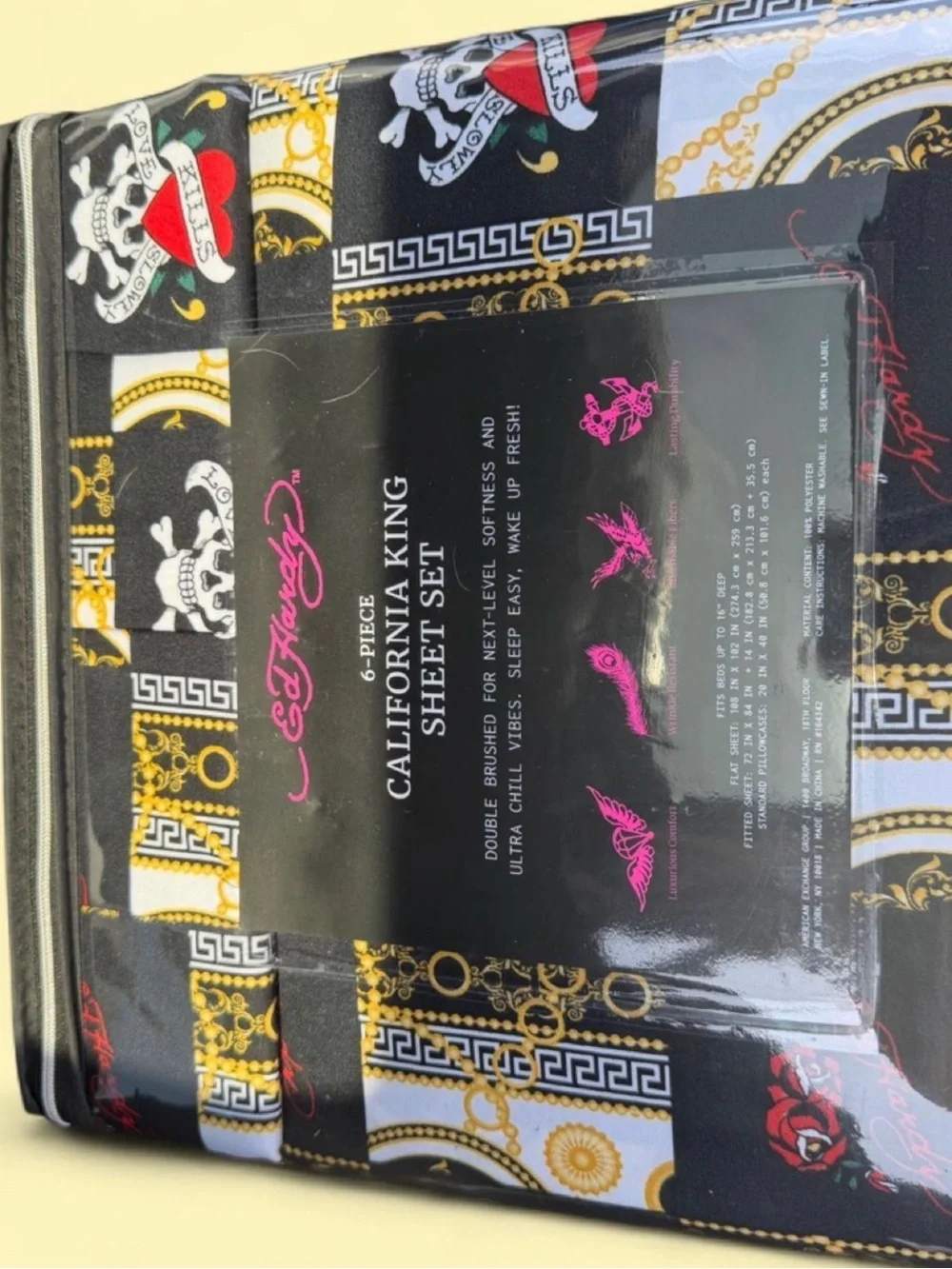 Ed Hardy Black, Gold & Red Love Kills Softly California King 6-Piece Sheet Set